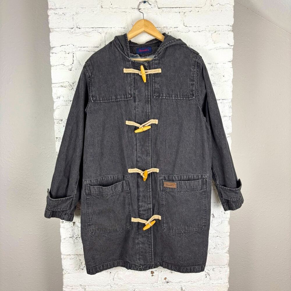 90’s Y2K Denim & Co Toggle Button Fleece Lined Denim Chore Trench Jacket